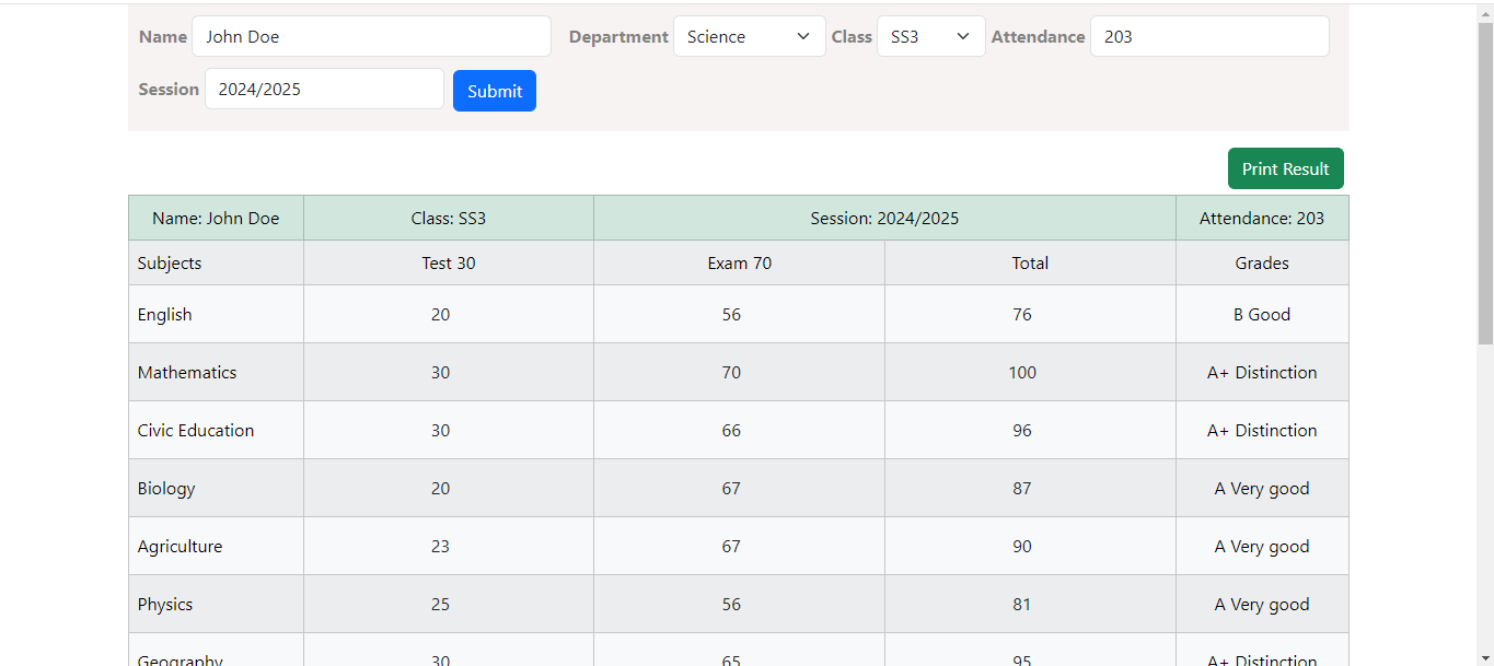 Result Processor web app